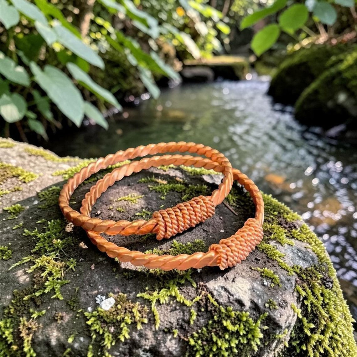 Vòng đeo tay đôi bằng đồng nguyên chất abusta.viking, thiết kế hình học thiêng liêng, chế tác thủ công tinh xảo.