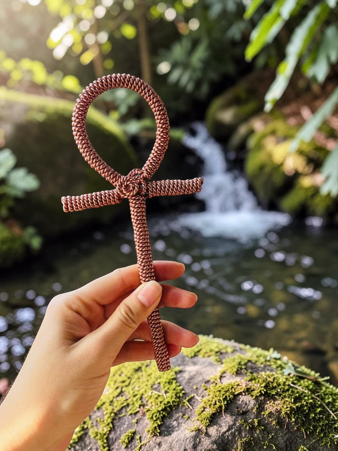 abusta.viking Ankh hình đồng thủ công, biểu tượng Ai Cập cổ đại, vật phẩm phong thủy, trang sức năng lượng.