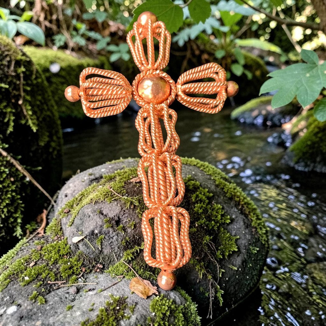 Abusta.viking Large 432Mhz Tensor Torus Sacred - Pure copper cross energy tool, handcrafted in Vietnam, for meditation and healing.