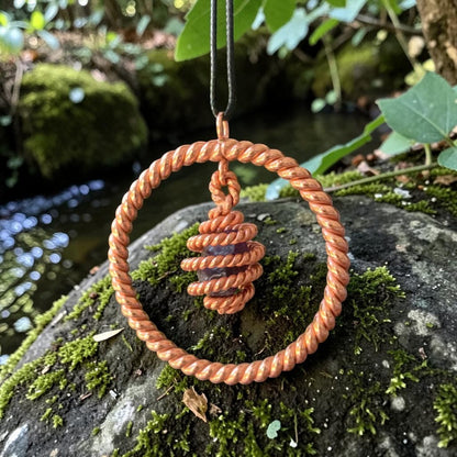 Mặt dây chuyền vòng xoắn bằng đồng nguyên chất thủ công abusta.viking với đá thạch anh tím, công cụ năng lượng hình học thiêng liêng.