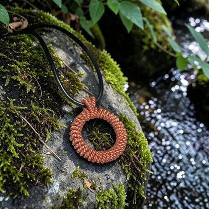 Vòng năng lượng Sacred Cubit Feedback Loop Tensor Ring bằng đồng nguyên chất, thủ công tinh xảo, trên đá phủ rêu bên suối.