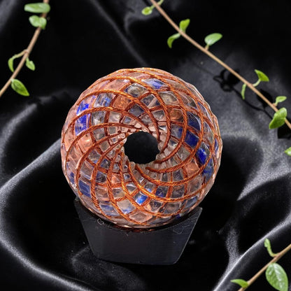 Vòng tay Tensor Đồng Vĩnh cửu Thần thánh abusta.viking, làm thủ công từ đồng nguyên chất, đá lapis lazuli và thạch anh trong suốt, hình học thiêng liêng.