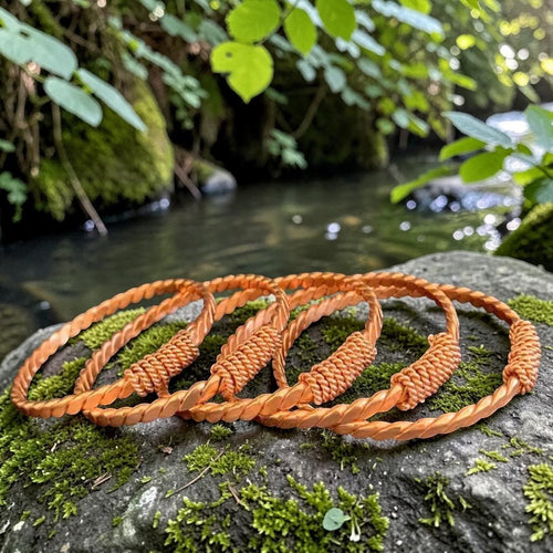 Vòng đeo tay năng lượng bằng đồng nguyên chất abusta.viking, thiết kế hình học thiêng liêng, thủ công tinh xảo, màu đồng tự nhiên.