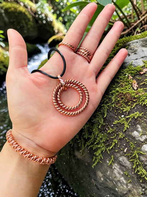 abusta.viking Vòng tay, nhẫn và mặt dây chuyền đồng xoắn thủ công, công cụ năng lượng hình học thiêng liêng.