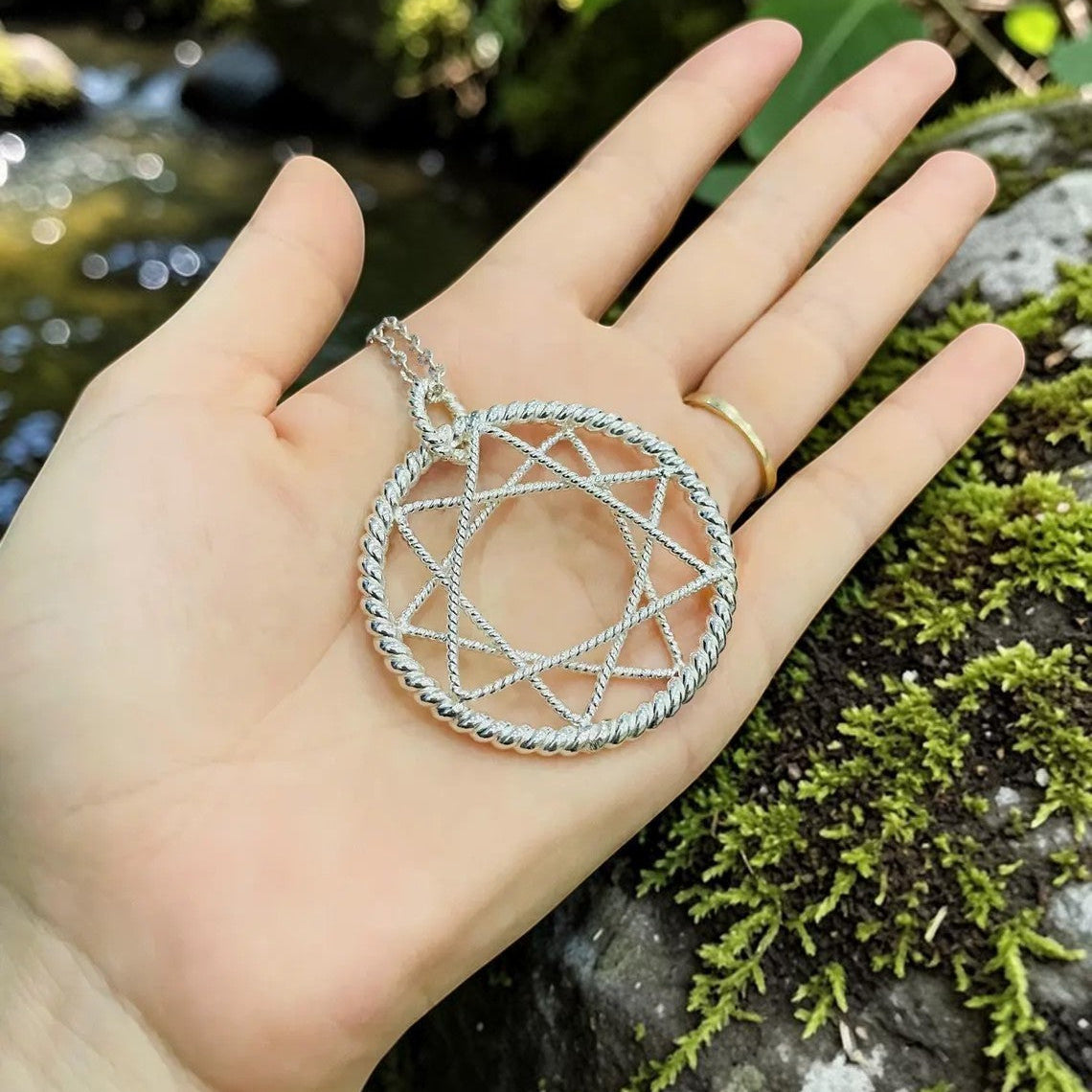 abusta.viking vòng cổ năng lượng hình học thiêng liêng bằng bạc, thiết kế hình sao 8 cánh.