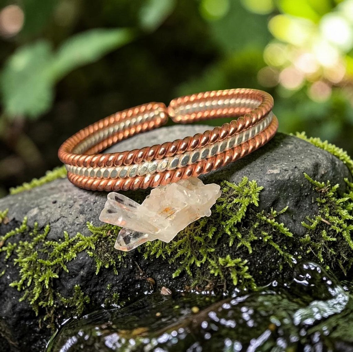 Vòng tay năng lượng đồng xoắn kép abusta.viking, chế tác thủ công từ đồng nguyên chất, trang sức phong thủy.
