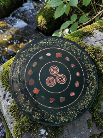 abusta.viking Sacred Flower of Life Tensor Ring, làm thủ công từ đồng nguyên chất, có các viên đá carnelian và hoa văn xoắn ốc.