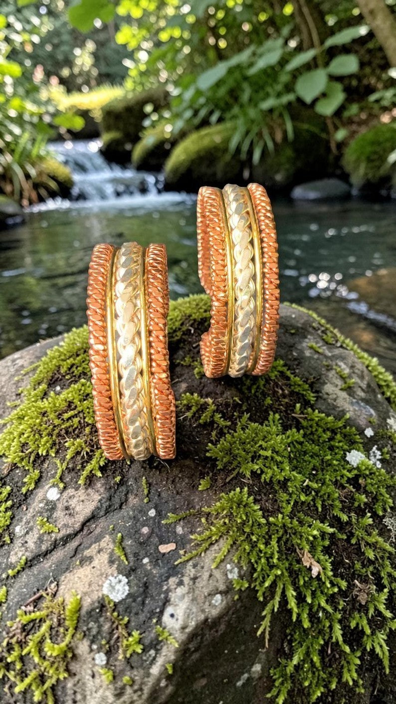 abusta.viking Vòng tay năng lượng bằng đồng nguyên chất, thiết kế hoa văn bện tinh xảo, phong cách boho.