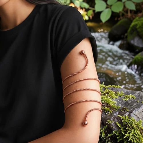 Vòng tay đồng xoắn ốc abusta.viking, trang sức đeo cánh tay phong cách boho, phụ kiện thời trang độc đáo.