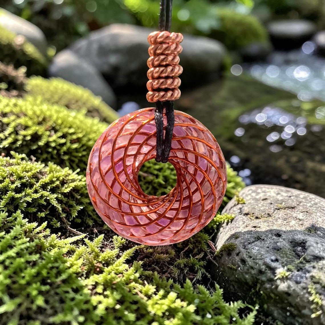 abusta.viking Nhẫn Tensor bằng đồng nguyên chất, vòng tròn năng lượng hình học thiêng liêng màu hồng trong suốt, thủ công tinh xảo.