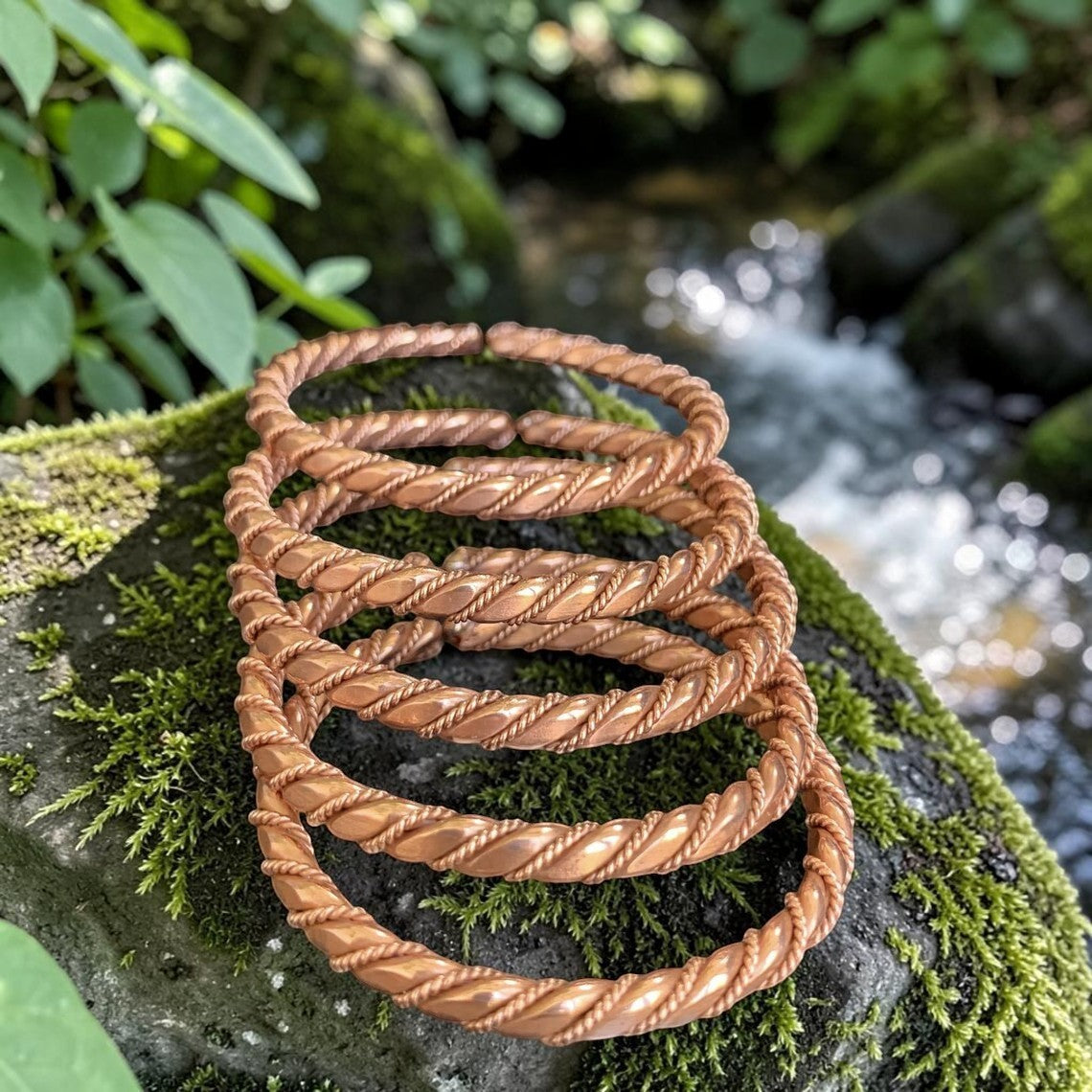 abusta.viking Vòng cổ đồng Tensor 3 vòng xoắn thủ công, năng lượng tinh khiết, phong cách thiền định.