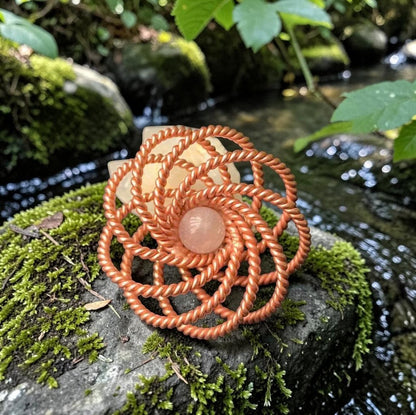 Vòng đeo tay năng lượng đồng nguyên chất abusta.viking, chế tác thủ công hình học thiêng liêng, đá thạch anh hồng, phong cách boho