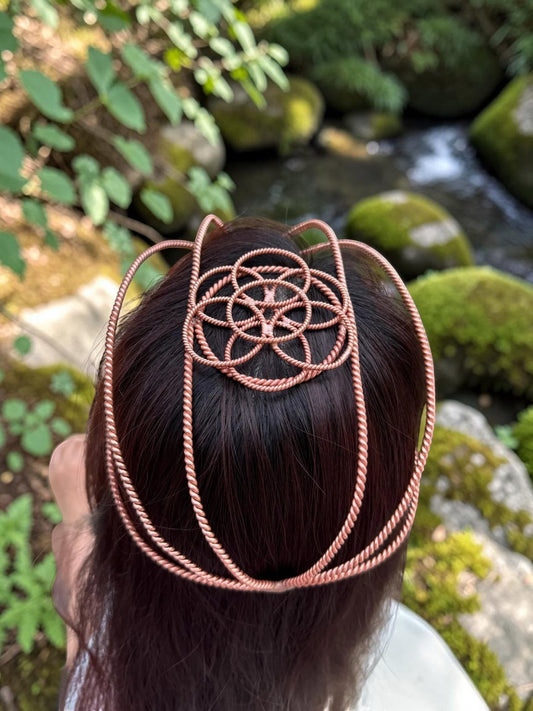 Vòng đeo đầu bằng đồng xoắn kép abusta.viking, trang sức năng lượng hình học thiêng liêng, chế tác thủ công tinh xảo.