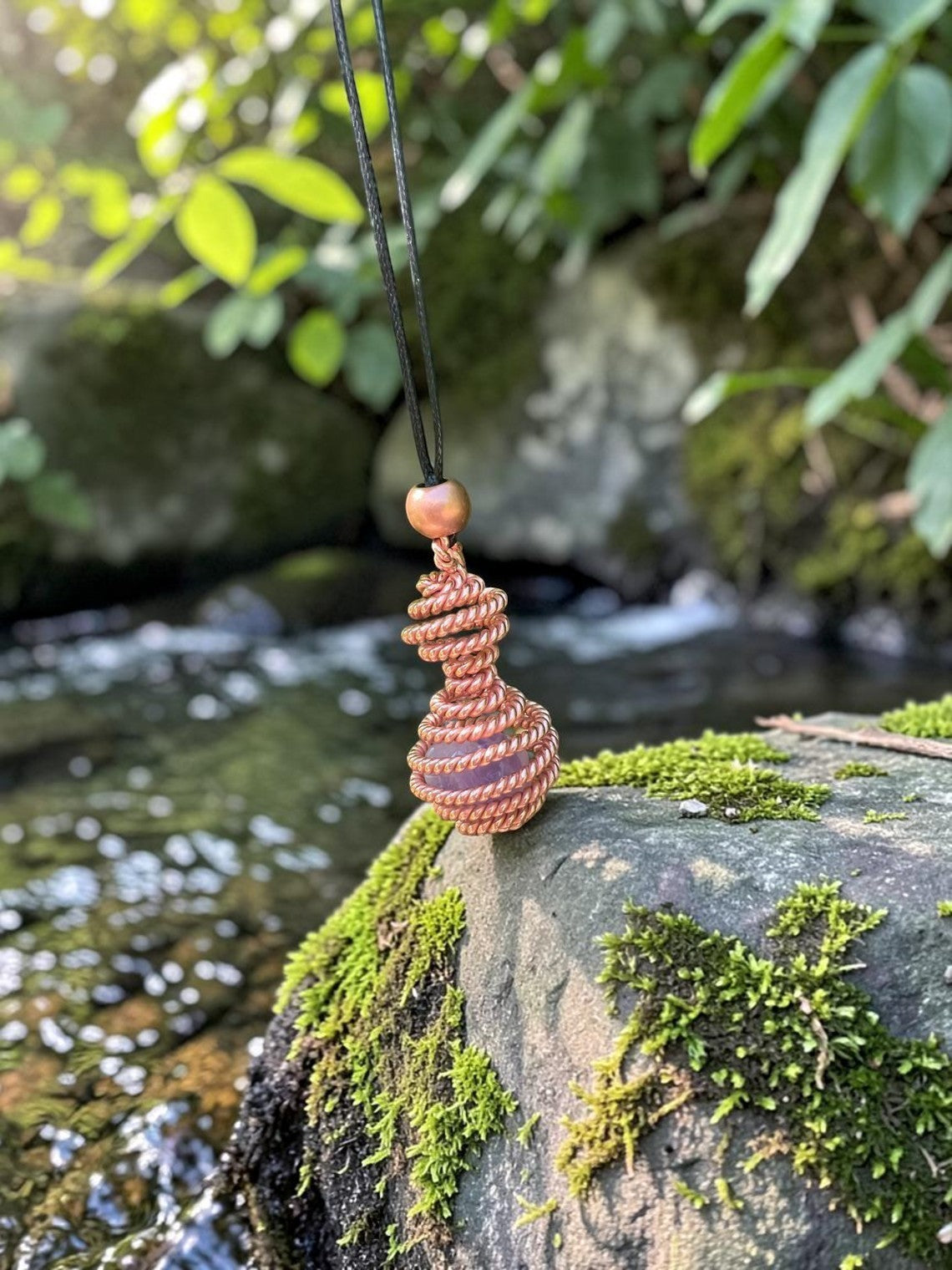 abusta.viking Copper Energy Spiral Hand Ring, vòng tay năng lượng xoắn ốc bằng đồng tinh khiết, đá thạch anh tím, thủ công Việt Nam