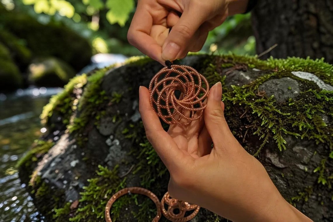 Bộ sạc nước đồng nguyên chất abusta.viking, dụng cụ năng lượng hình học thiêng liêng bằng đồng thủ công.