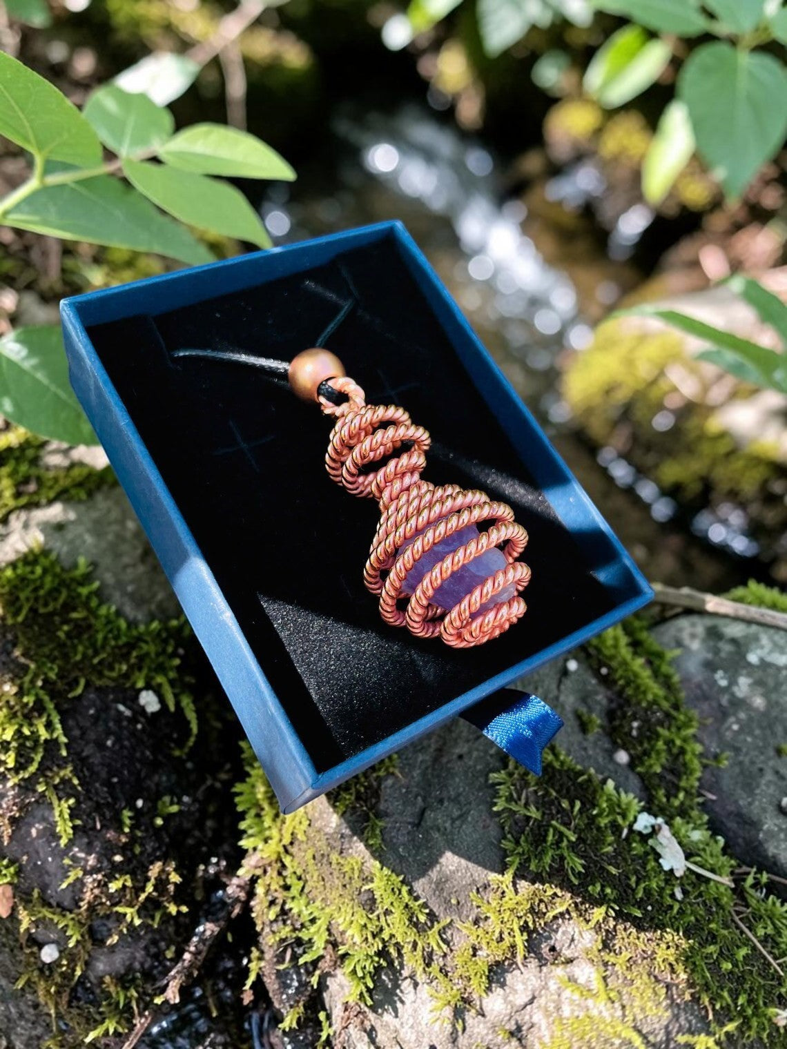 abusta.viking Copper Energy Spiral Hand Ring, vòng tay năng lượng xoắn ốc bằng đồng tinh khiết, đá thạch anh tím, chế tác thủ công