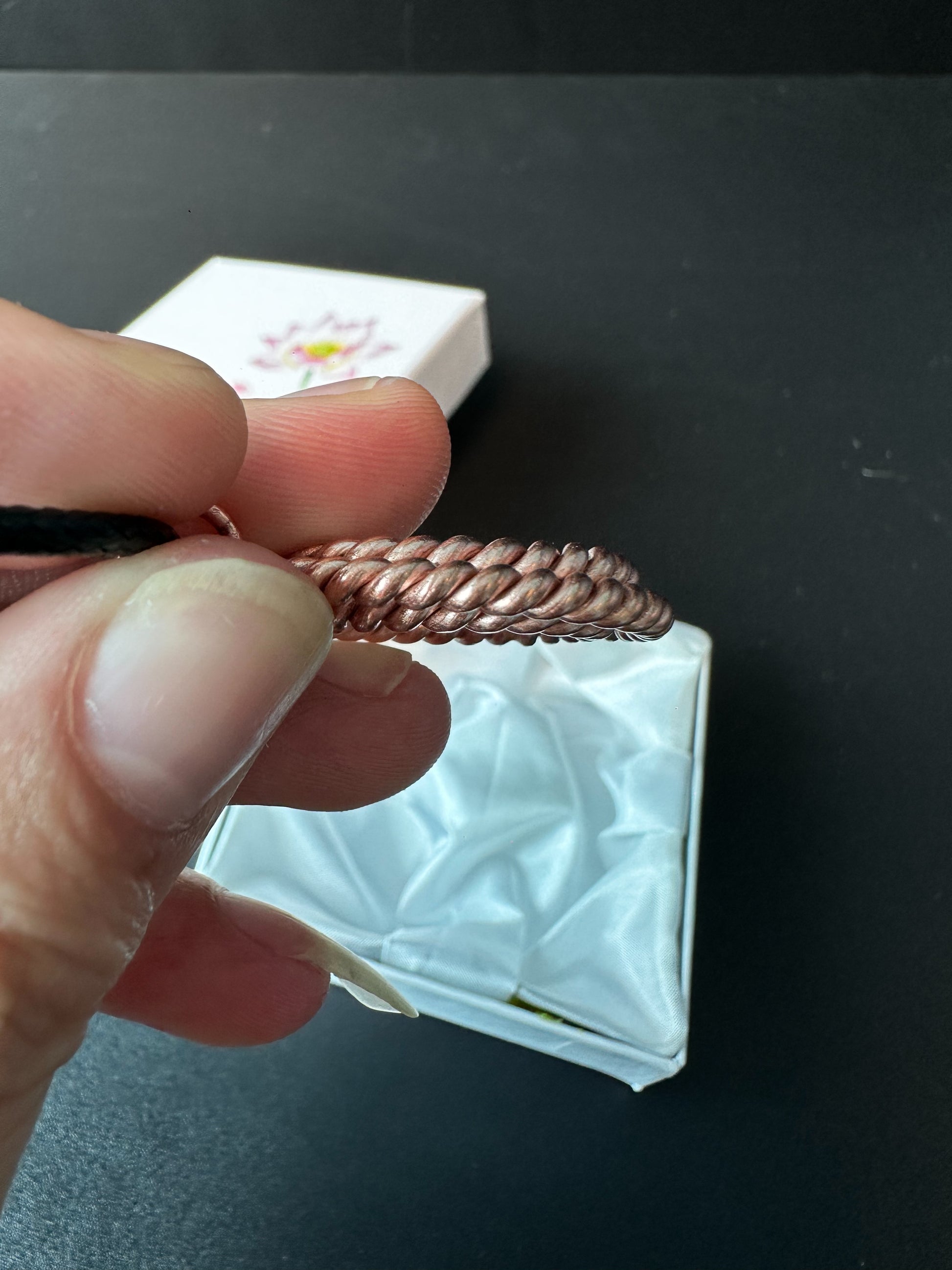 Copper tensor pendant in branded gift packaging, a handmade five-frequency sacred geometry necklace