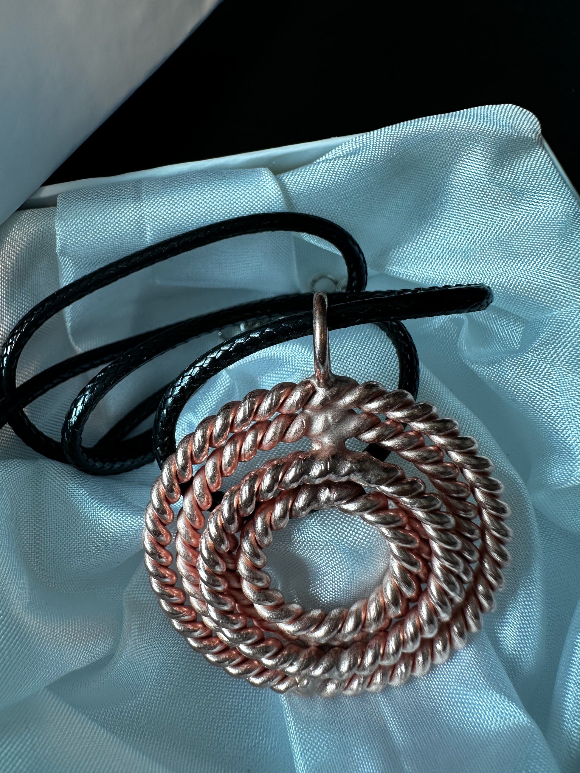 Copper five-frequency pendant packaged in a protective pouch, ready to gift, handmade copper necklace