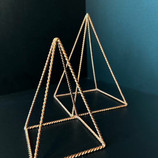Copper pyramid set 10cm and 14cm sizes, sacred geometry altar decor crystal charging tool
