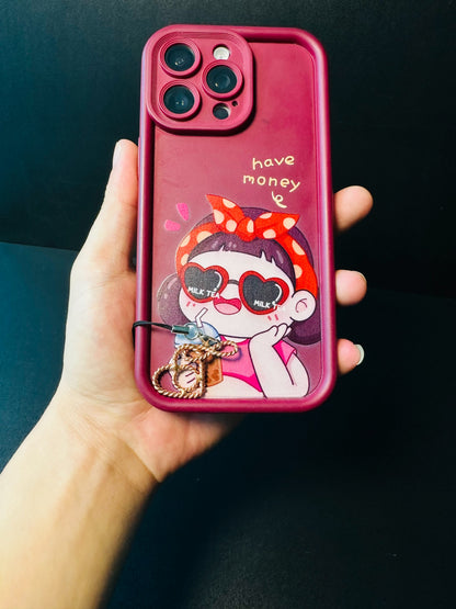 Copper heart phone charm hanging from a phone case, a cute spiritual accessory for everyday carry