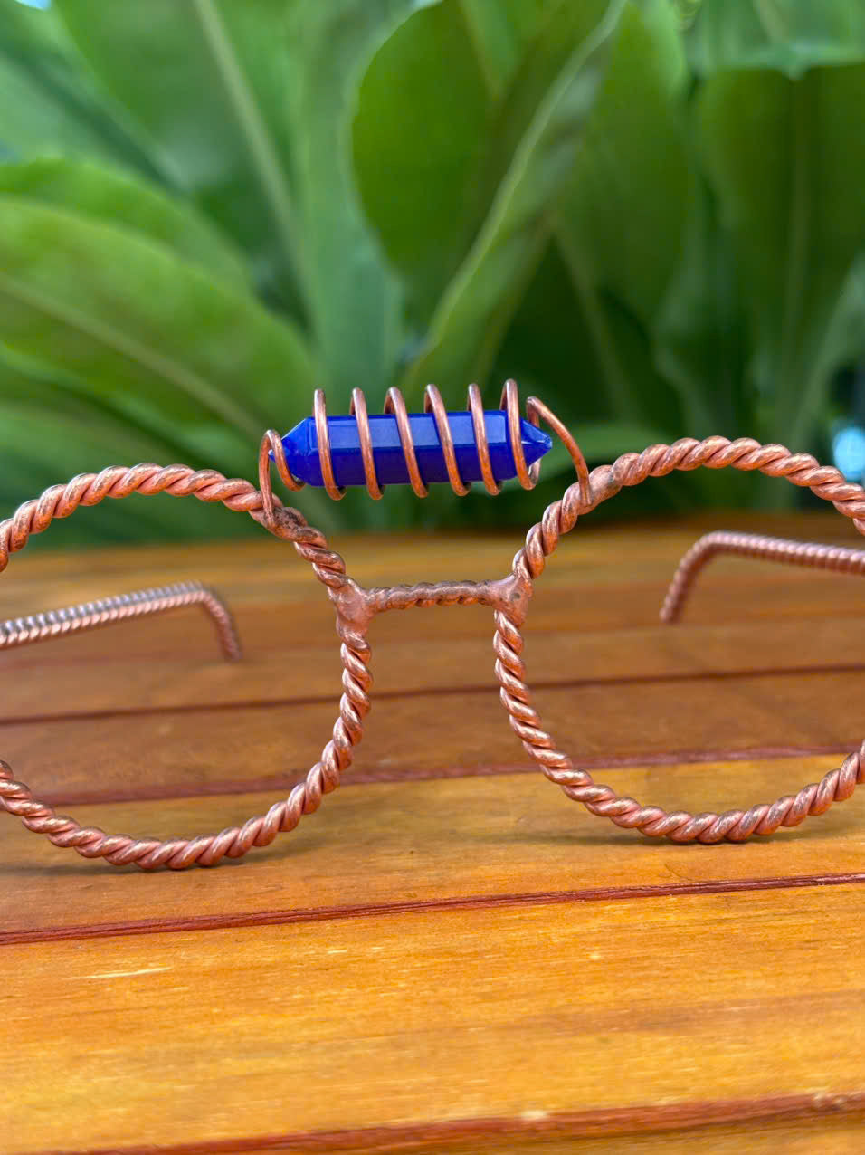 Handmade copper tensor glasses with blue lapis lazuli crystal bridge