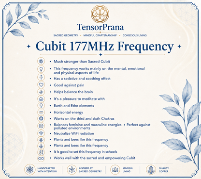 Infographic explaining the Lost Cubit 177 MHz measurement and its traditional balance associations