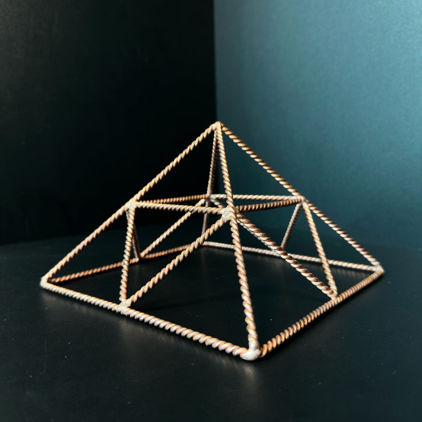 Reinforced copper pyramid cross-braced sacred geometry meditation energy tool
