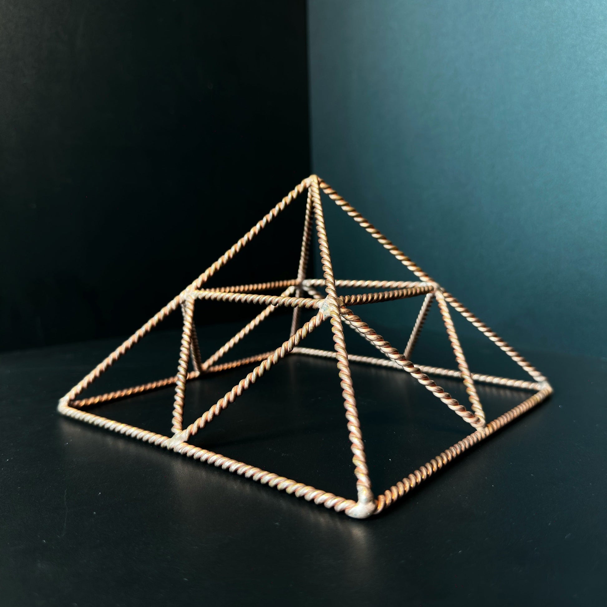 Reinforced copper pyramid cross-braced sacred geometry meditation energy tool
