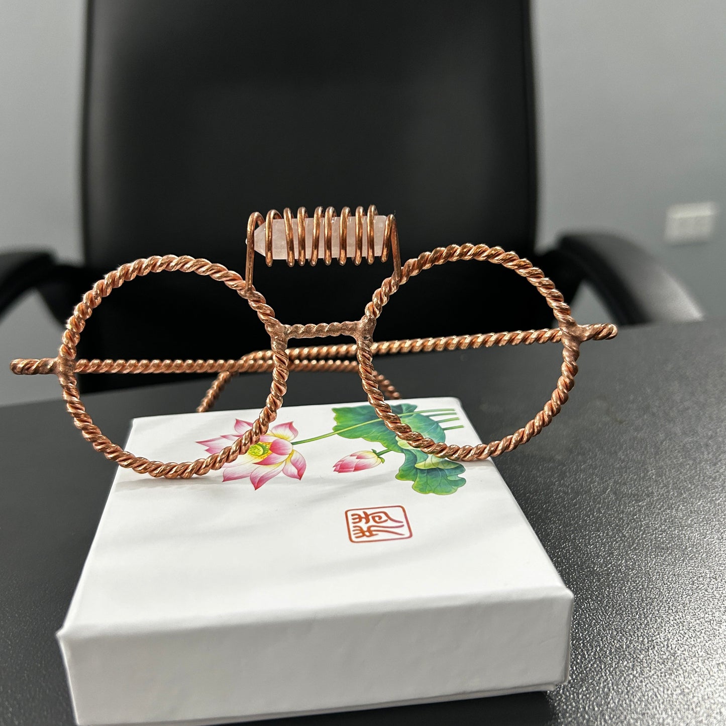 Rose quartz copper tensor glasses handmade sacred geometry energy eyewear