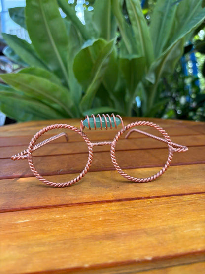 Twisted copper wire tensor glasses green aventurine sacred geometry EMF tool