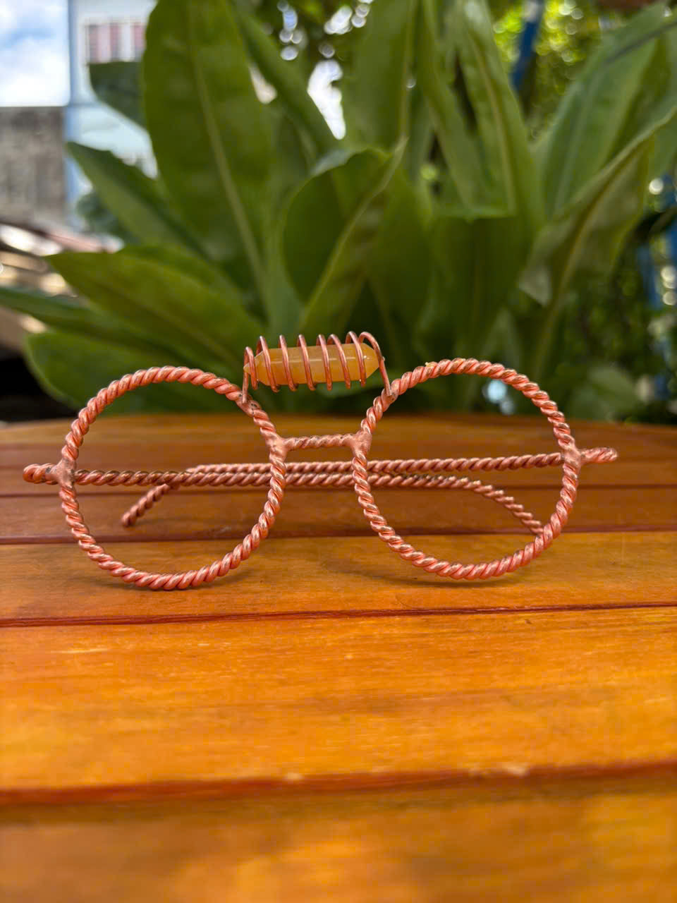 Twisted copper wire tensor glasses yellow aventurine sacred geometry EMF tool